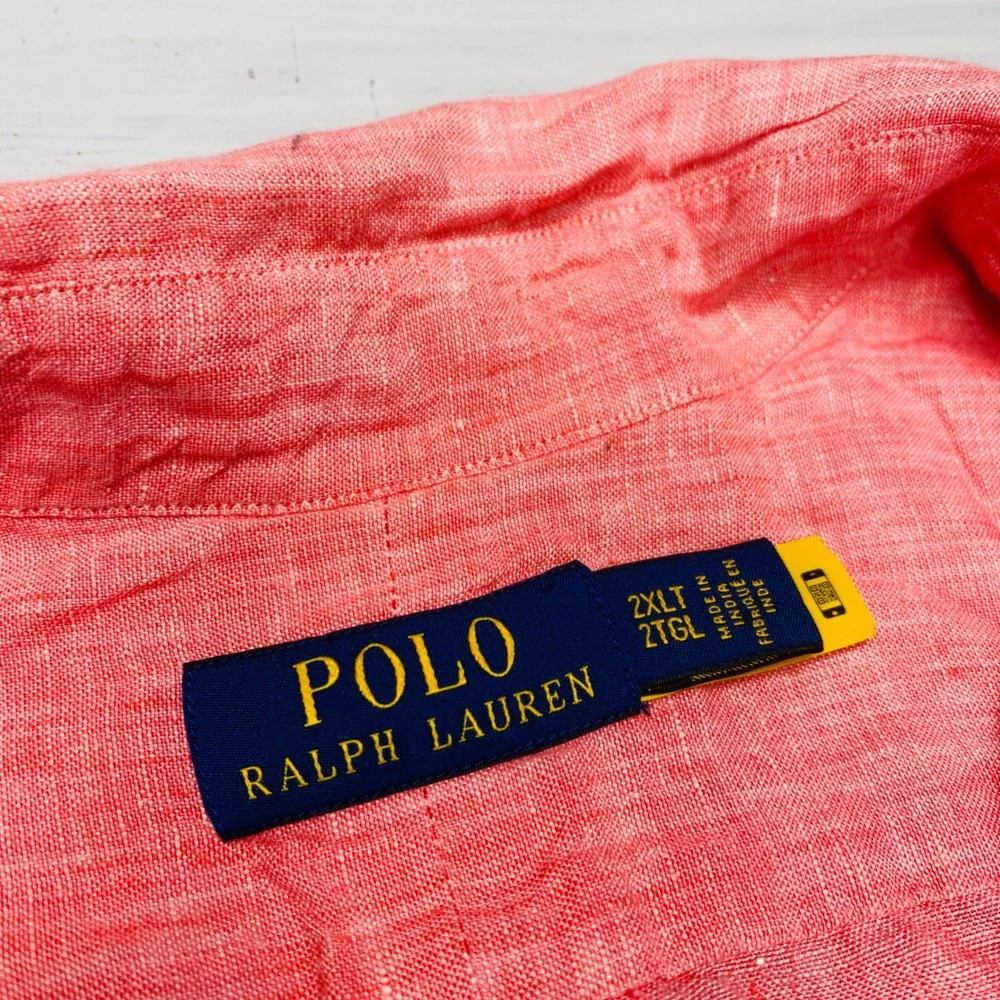 Polo Ralph Lauren Linen Shirt Men 2XLT Coral Pink Long Sleeve Pony Logo Big Tall